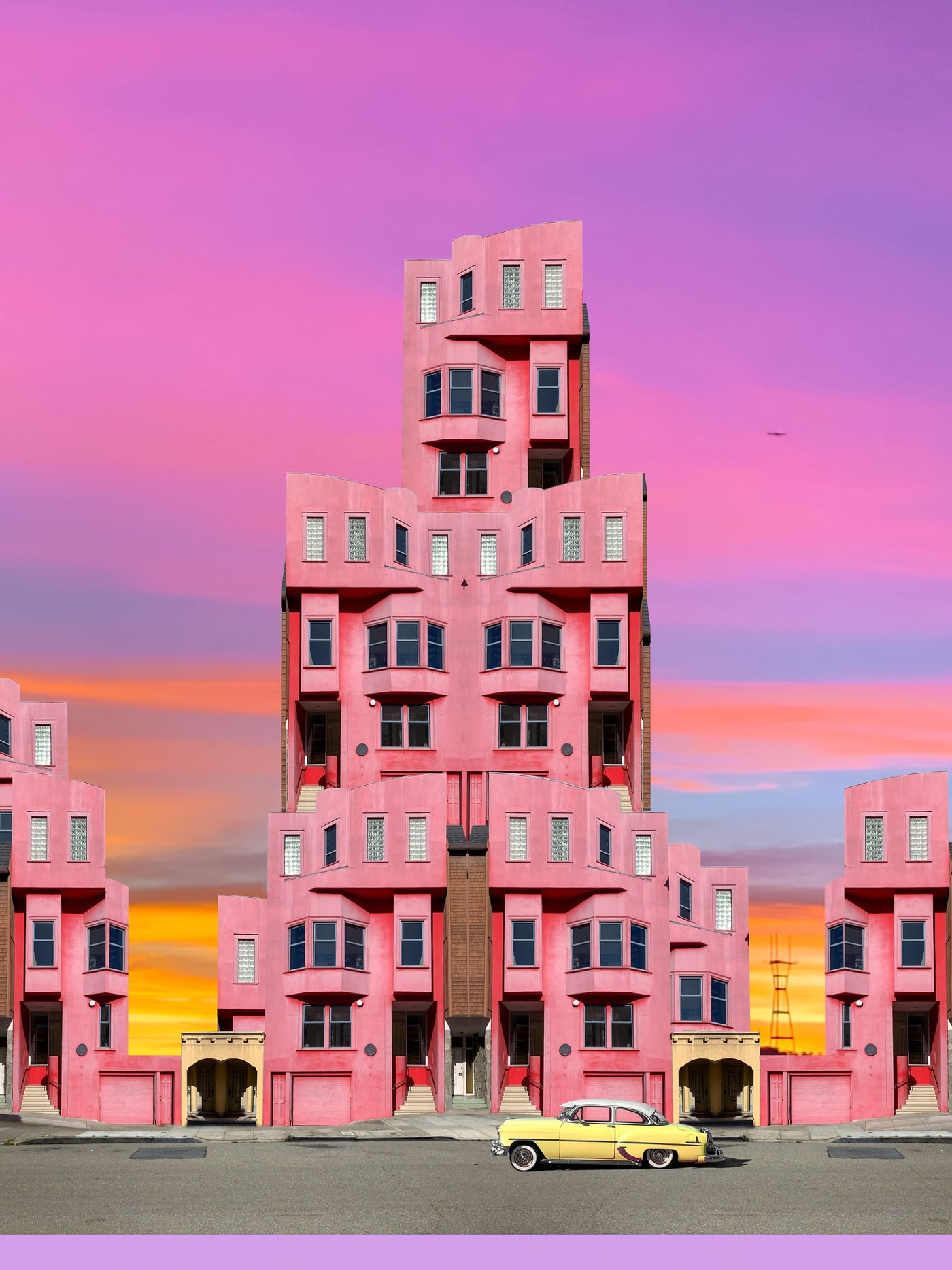 Image of Mike Sanchez's vibrant fine art print "The Pink Cadillac House"