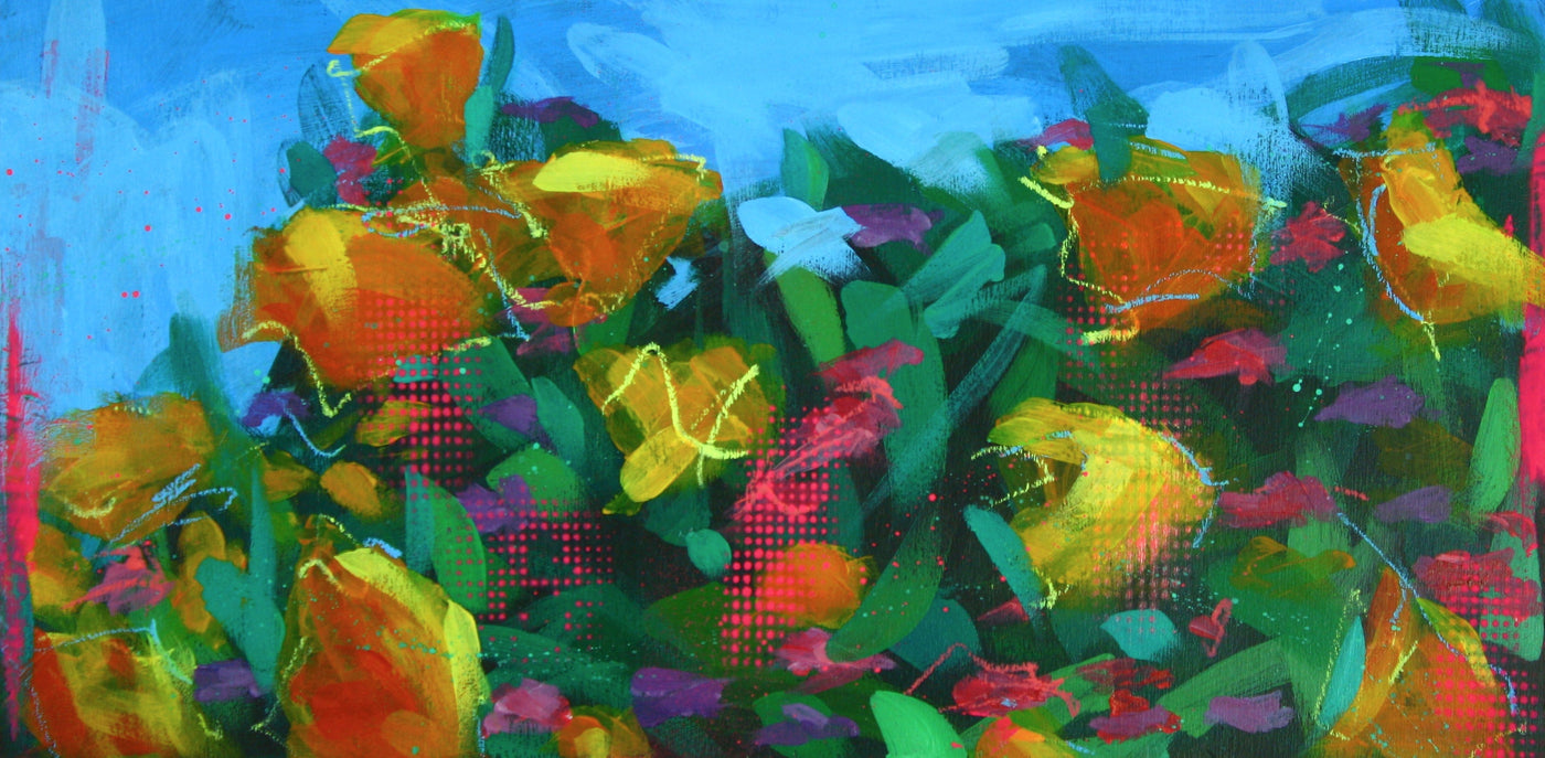 Steve Javiel's urban impressionist painting of flowers titled "Taking Control"
