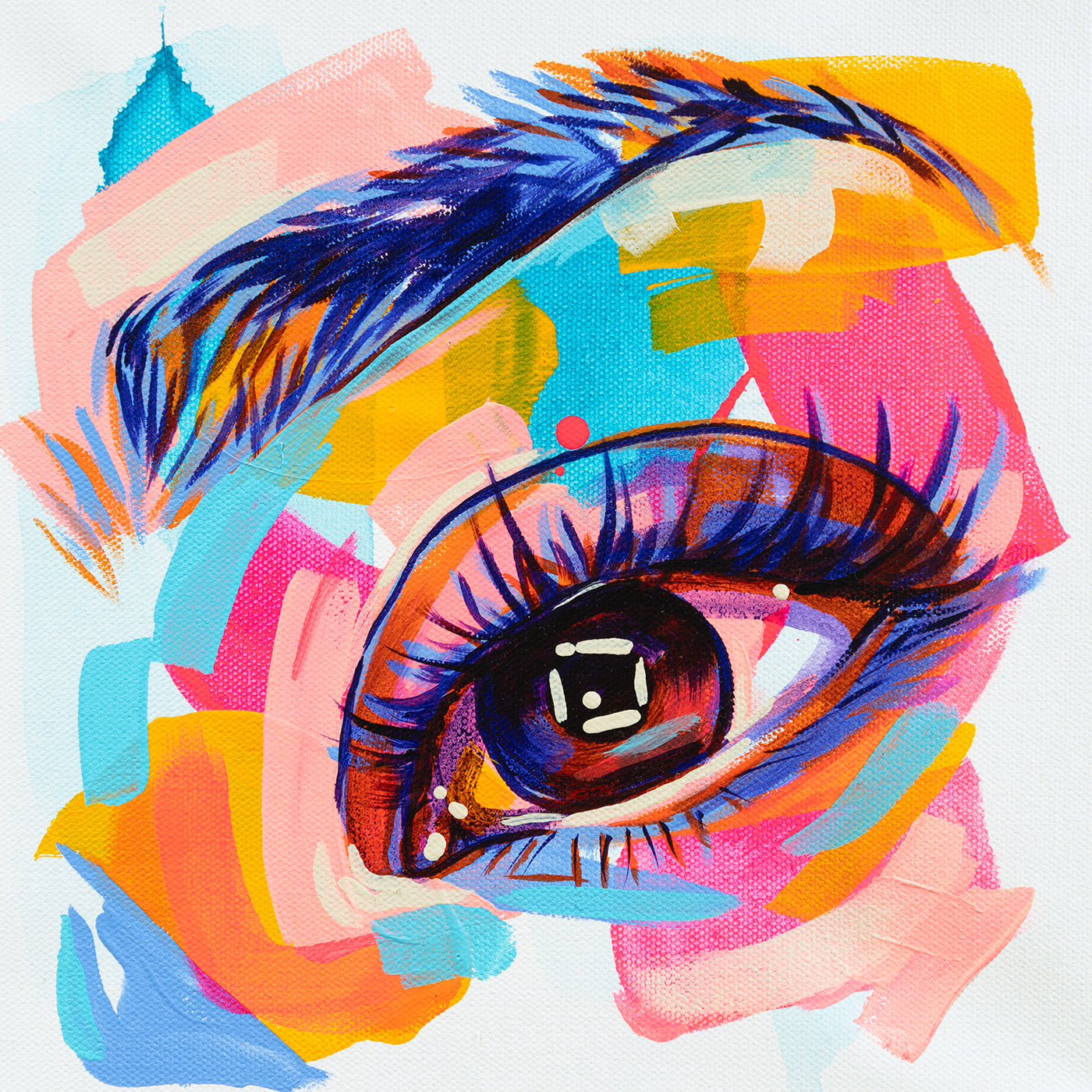 The Tracy Piper's vibrant figurative eye painting "SEEN 305" is available at Voss Gallery, San Francisco for $250.