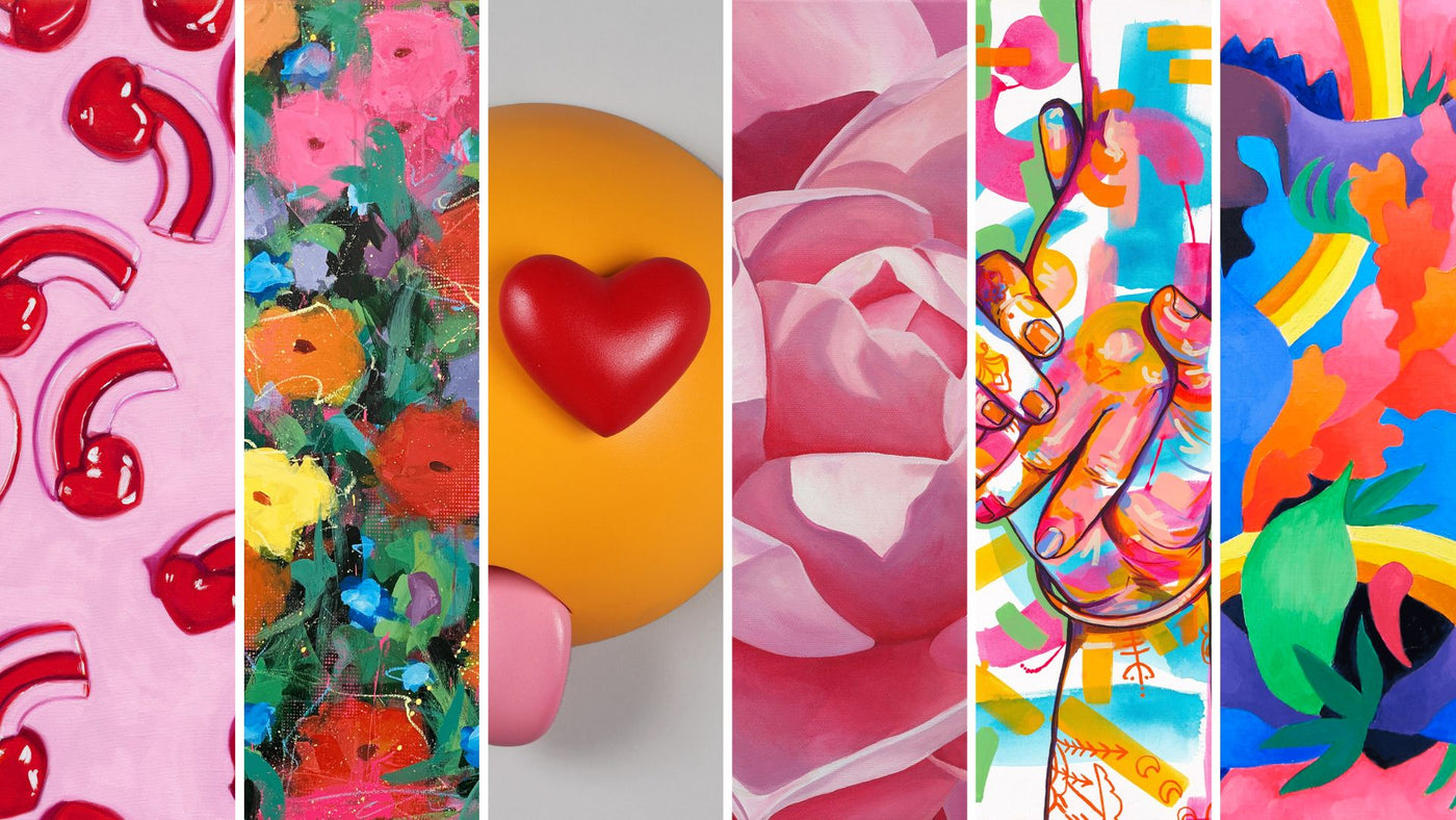 A collage of artwork included in the Art for the Heart collection by Voss Gallery.
