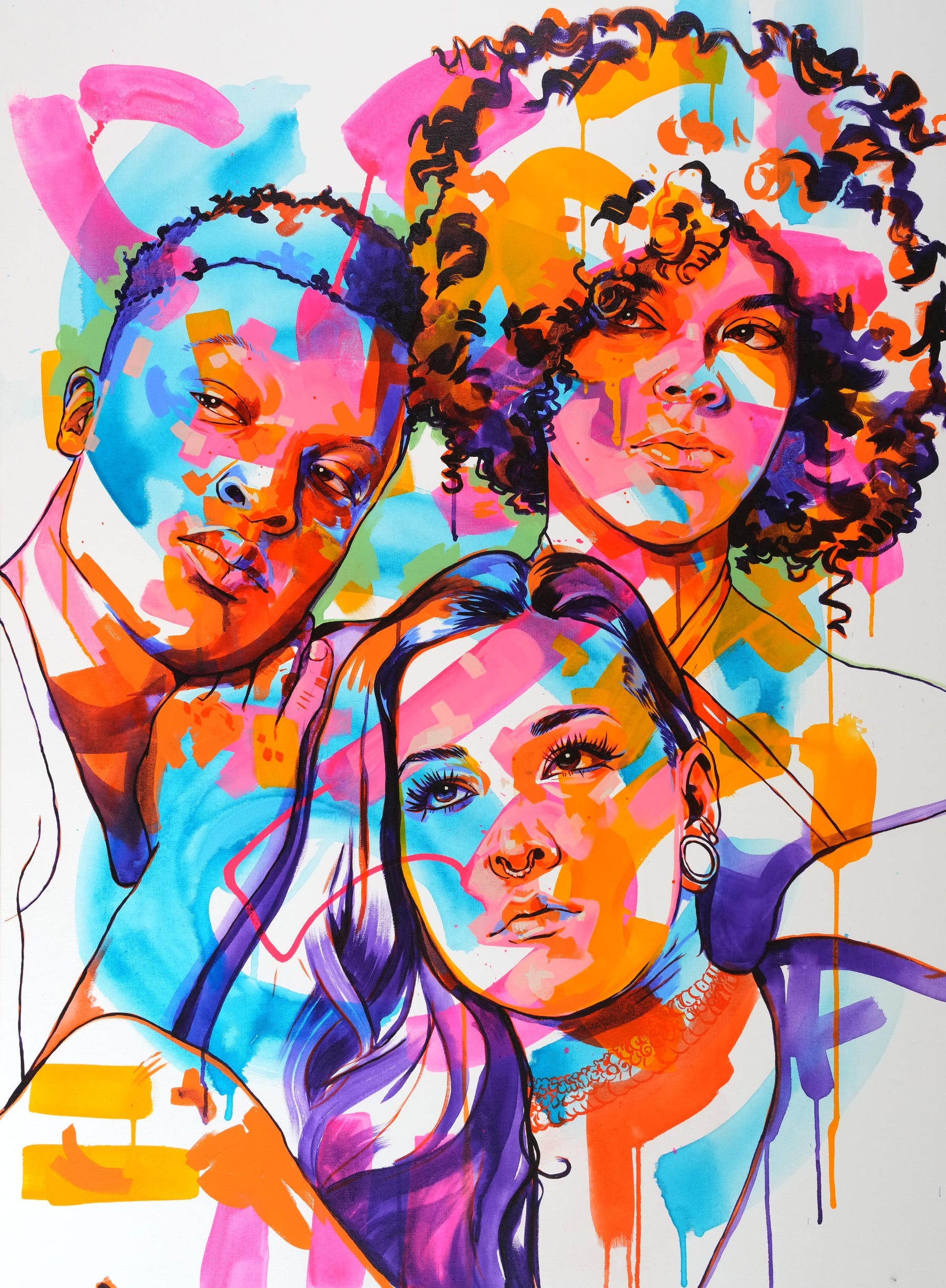 The Tracy Piper's vibrant figurative painting of three people.