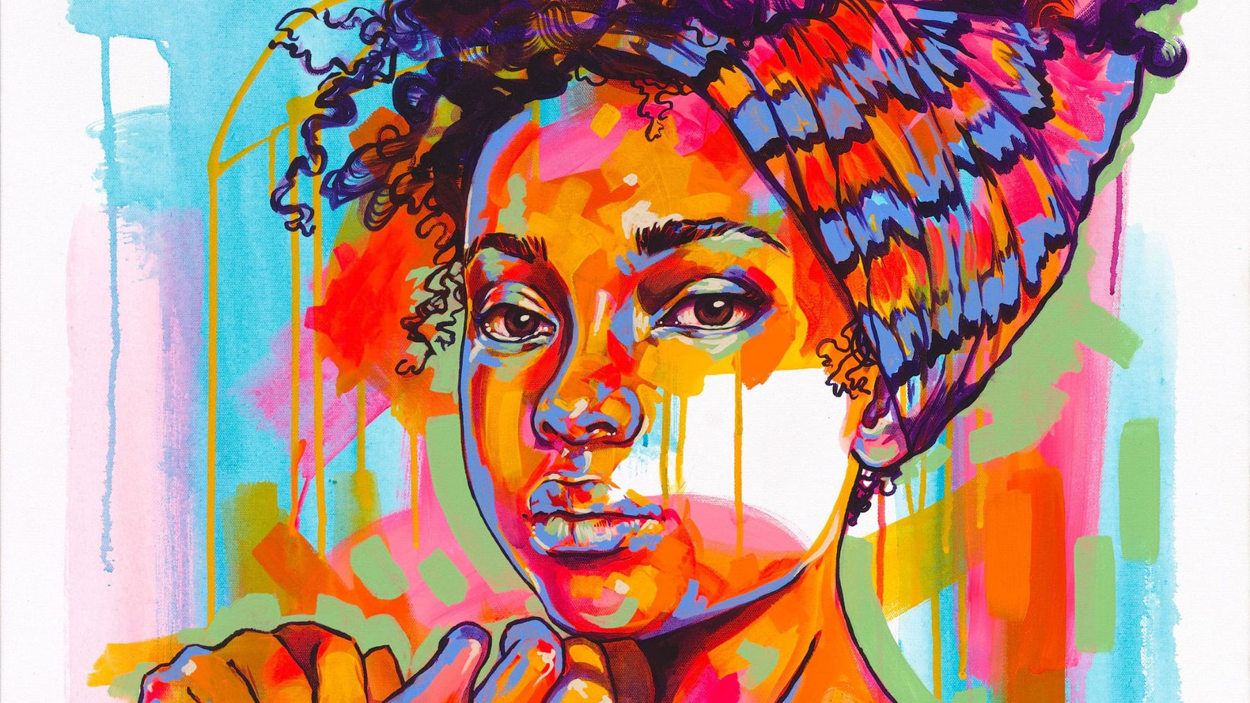 An image of a vibrant acrylic painting of a strong black woman titled 